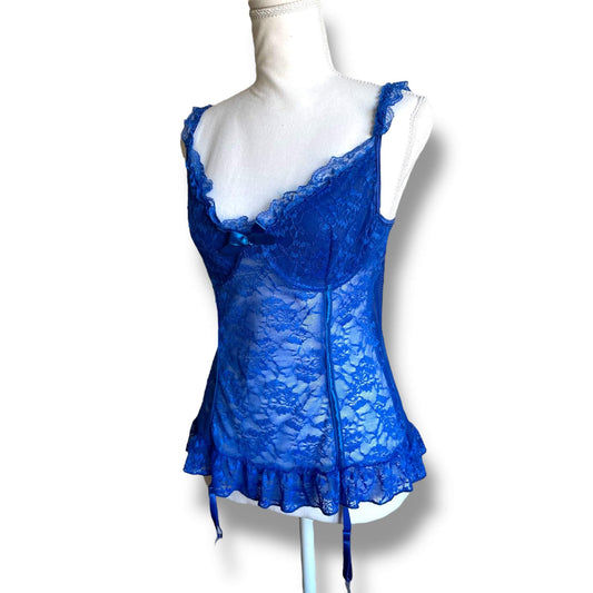 Top corset dentelle bleu