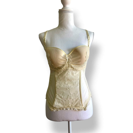 Corset brodé beige avec perles