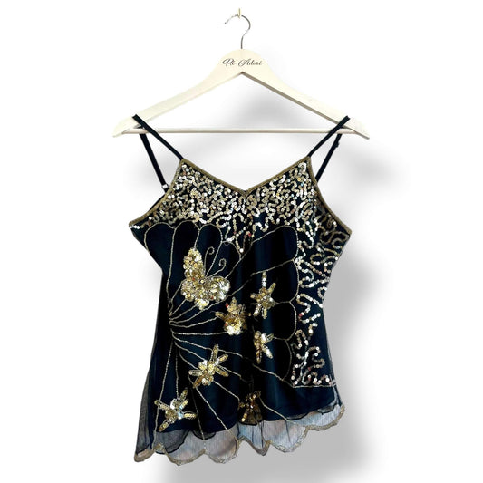 Débardeur noir sequins papillon