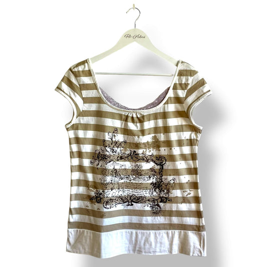 T-shirt rayé marron et blanc