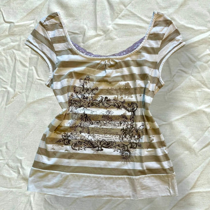 T-shirt rayé marron et blanc