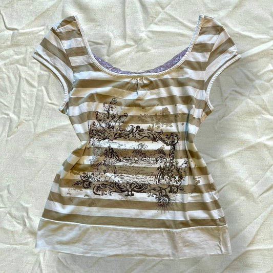 T-shirt rayé marron et blanc
