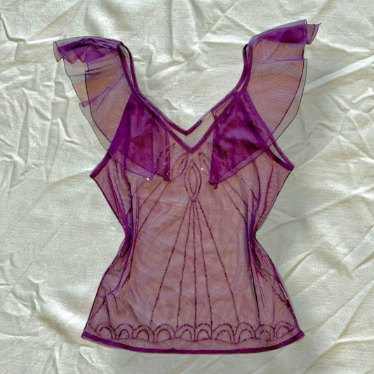 Haut transparent violet avec strass