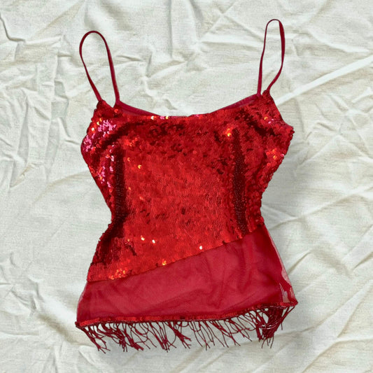 Débardeur rouge sequins