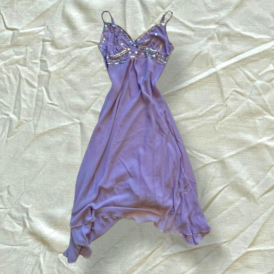 Robe longue violet à sequins