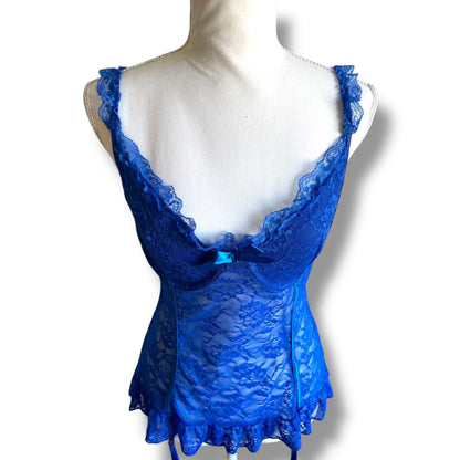Top corset dentelle bleu