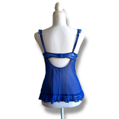 Top corset dentelle bleu