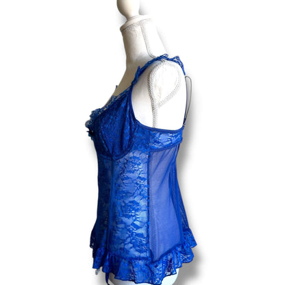 Top corset dentelle bleu