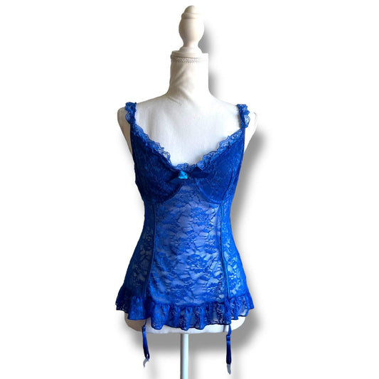 Top corset dentelle bleu