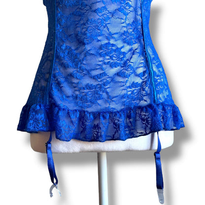 Top corset dentelle bleu