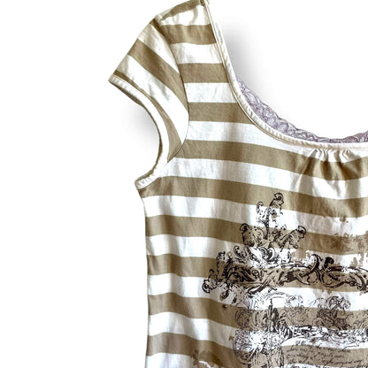 T-shirt rayé marron et blanc