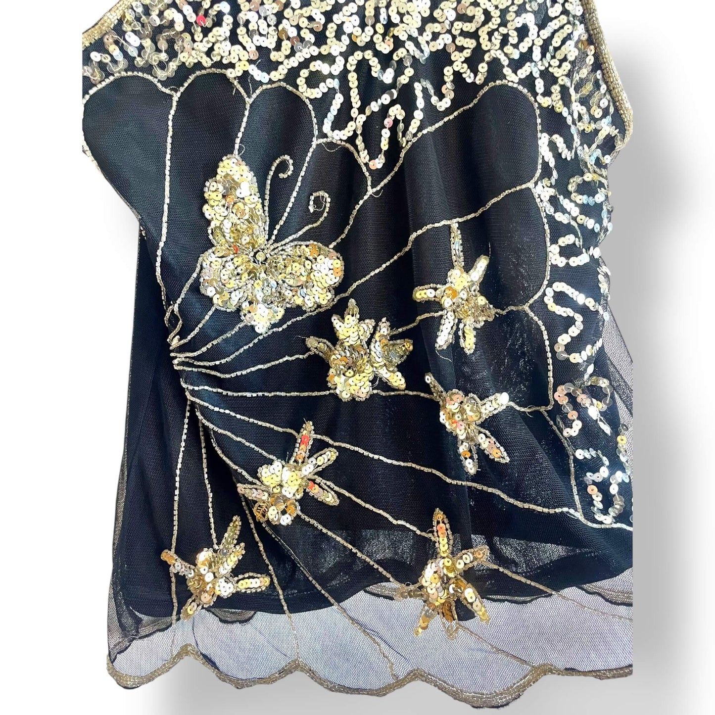 Débardeur noir sequins papillon