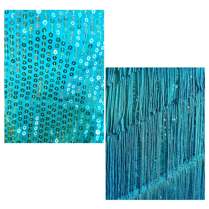 Robe bleue à sequins et franges
