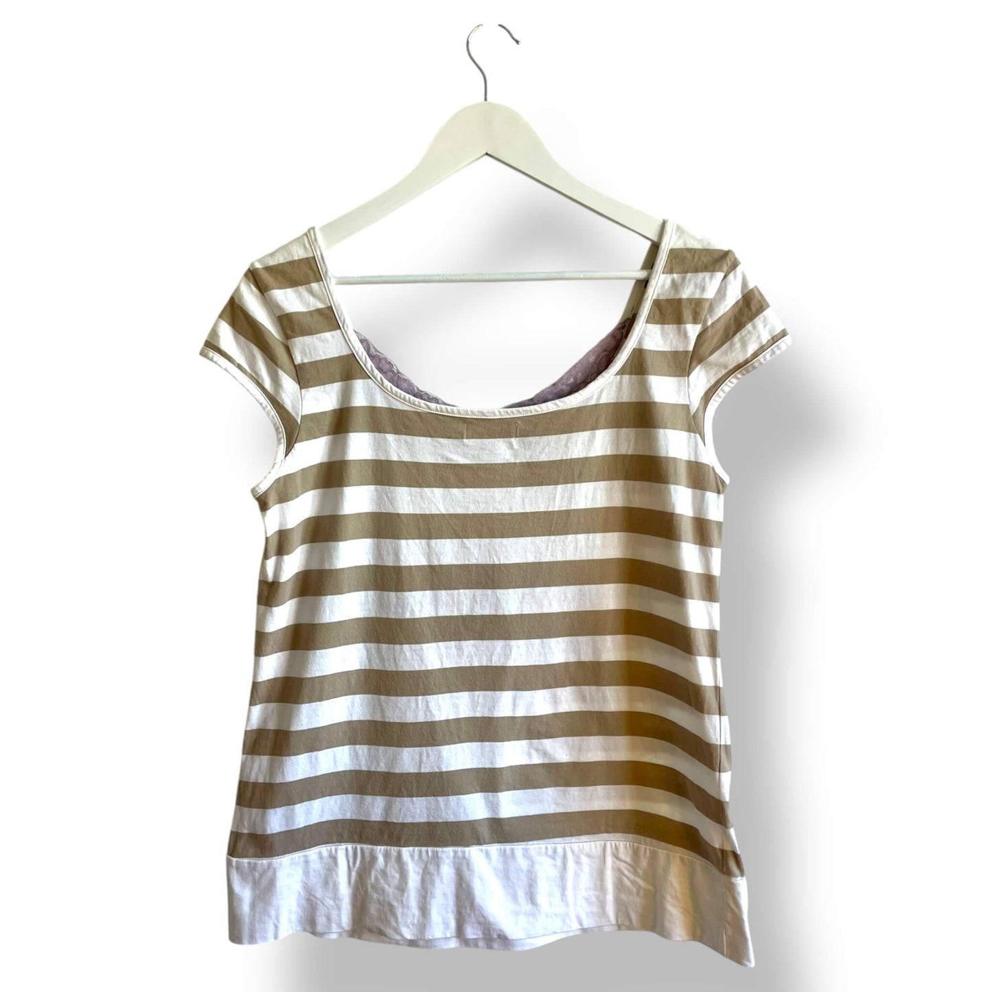 T-shirt rayé marron et blanc