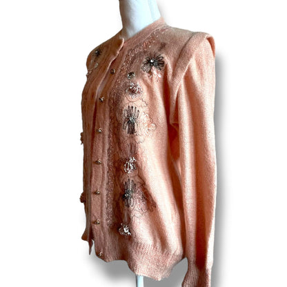 Cardigan rose brodé